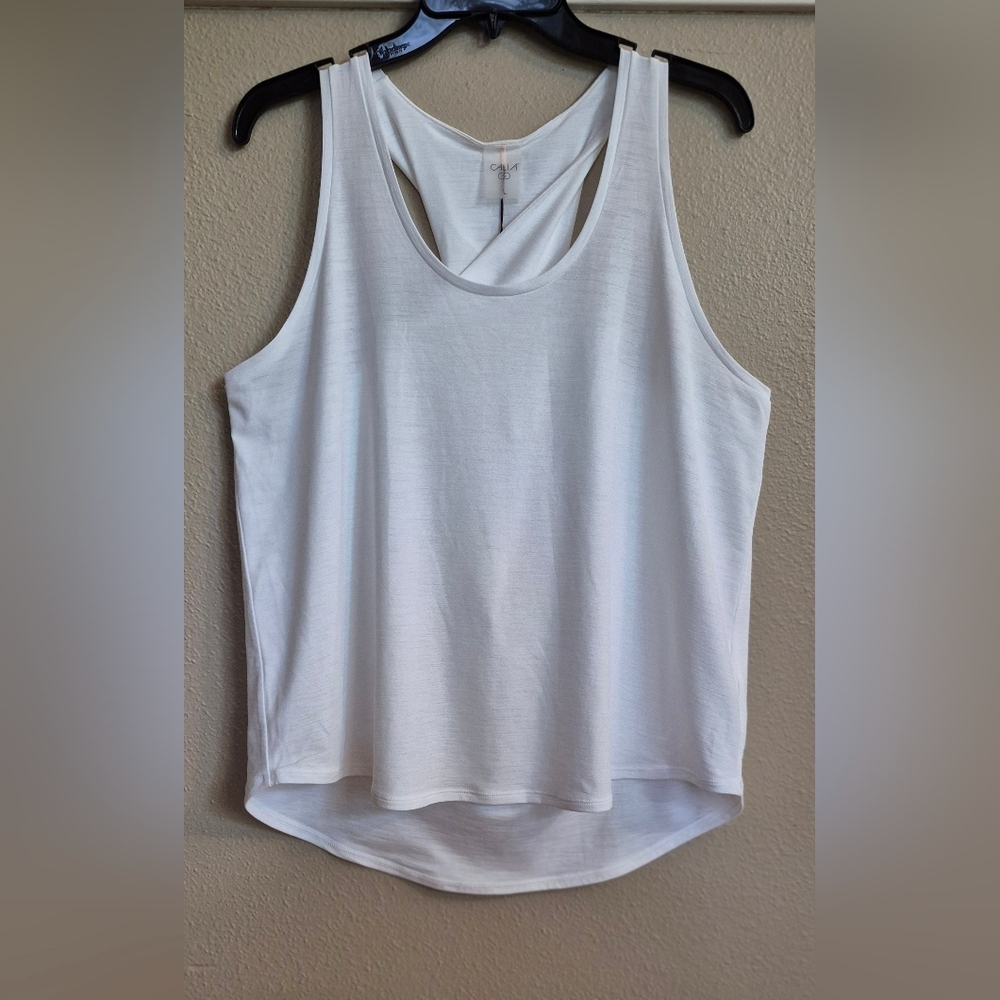 NEW Calia Women's L White Performance Women's Twist Back Scoop Neck Tank